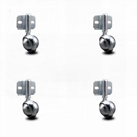 2 Inch Bright Chrome Metal Ball Caster – Side Mount Bracket – SCC, 4PK